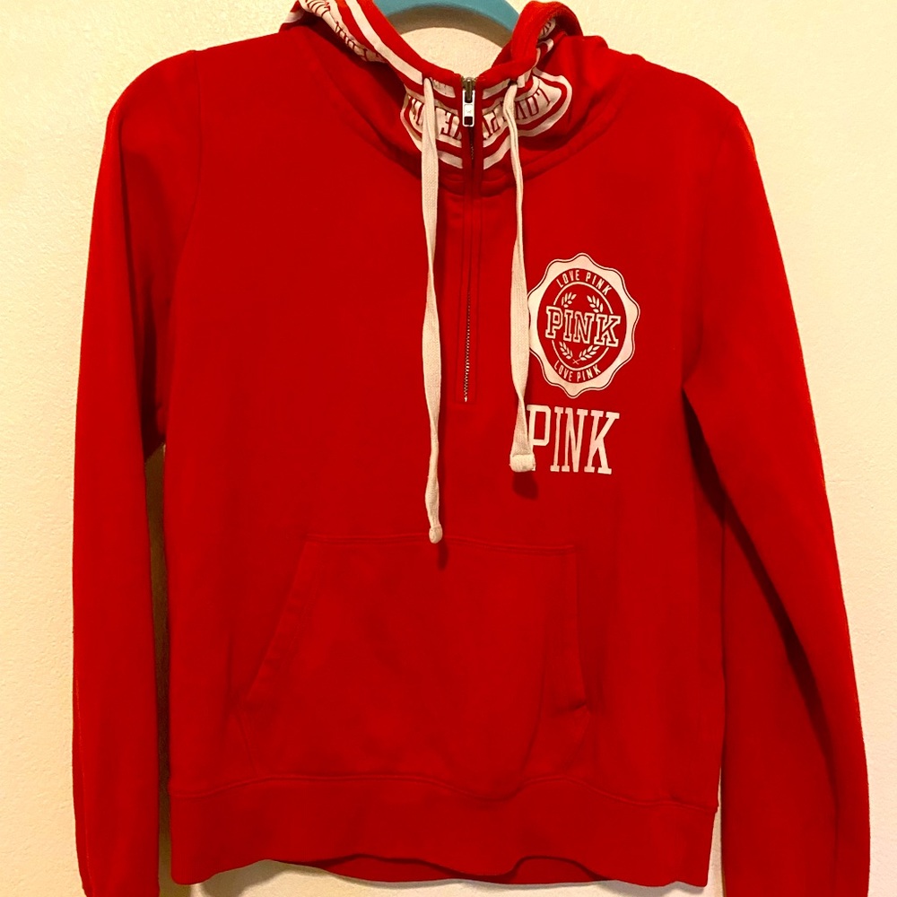 Pink by Victoria’s Secret Red 1/4 Zip Sweater/Hoodie Size Medium